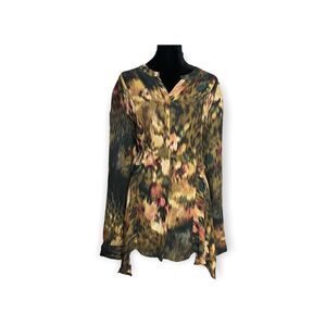 Investments Womens Multicolored Animal Print Long Sleeve Blouse XL Button Top